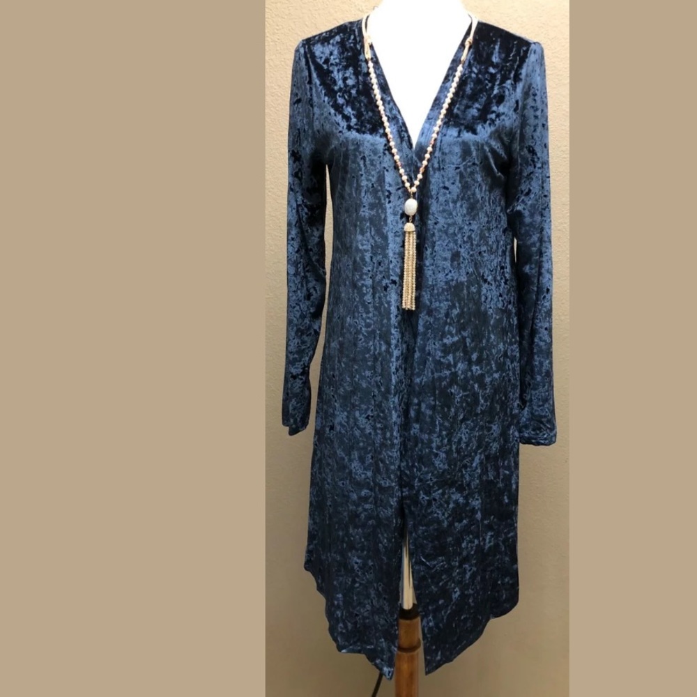 Grace And Emma Womens Velvet Long Open Cardigan - Picture 1 of 8